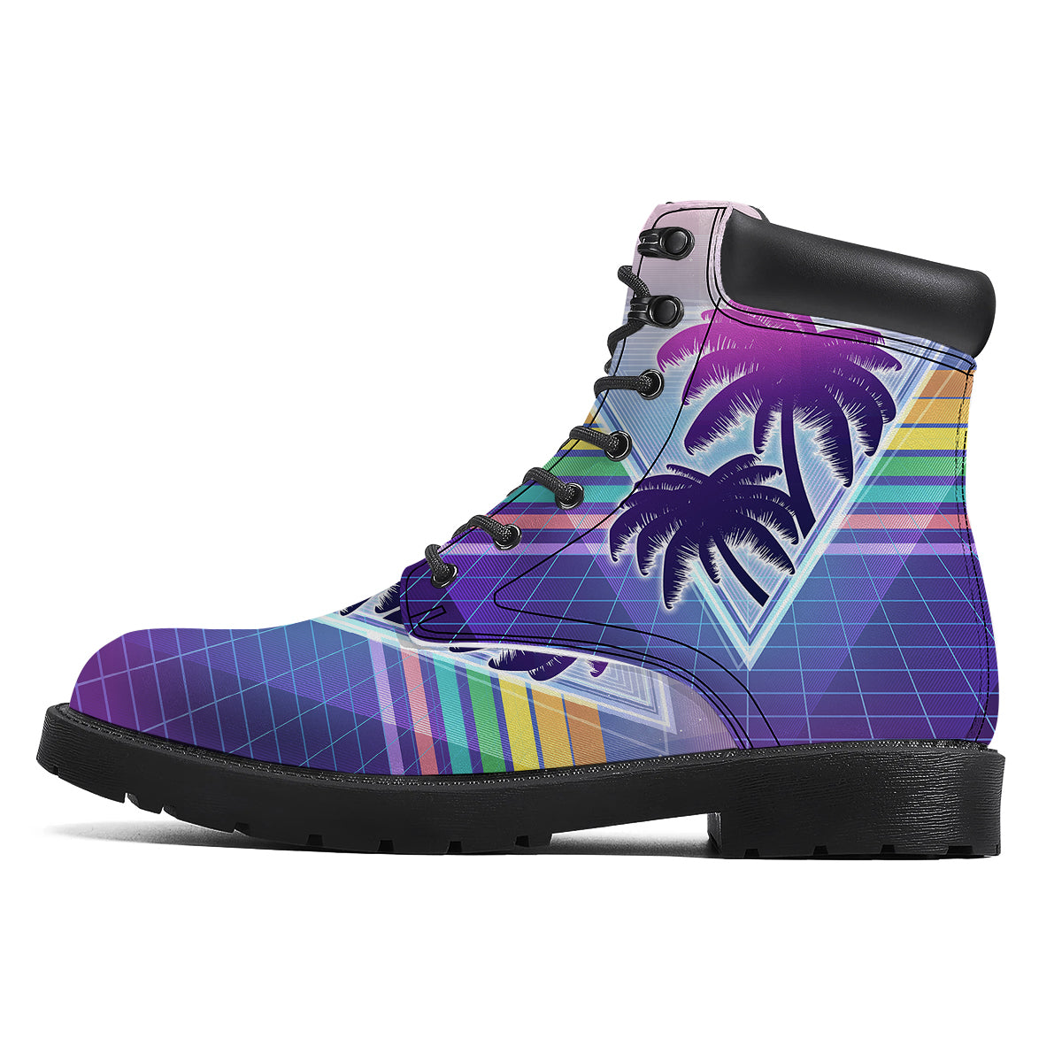 Retro Futuristic Palms Tree Print Boots-grizzshop