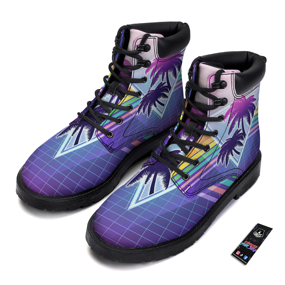 Retro Futuristic Palms Tree Print Boots-grizzshop