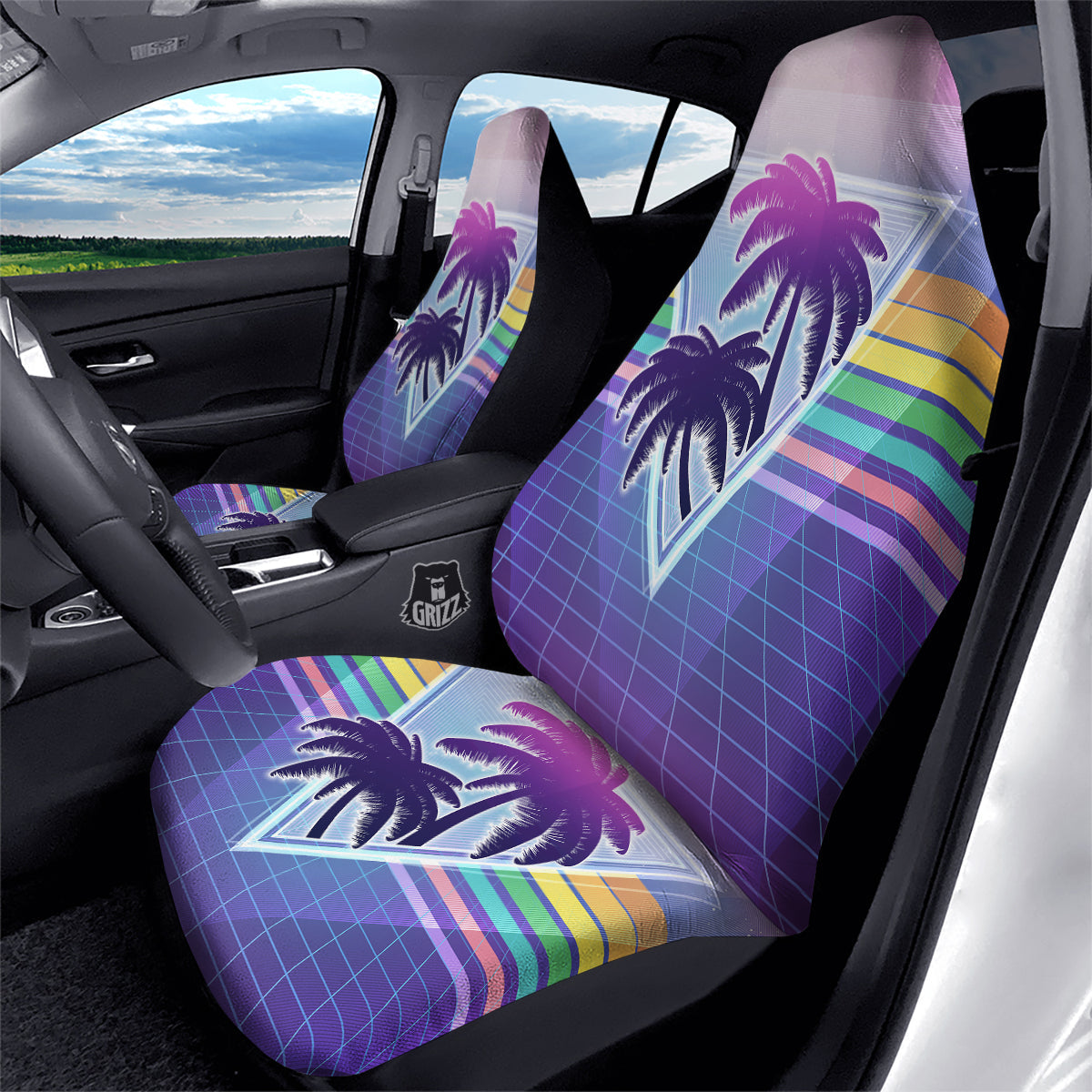 Retro Futuristic Palms Tree Print Car Seat Covers-grizzshop