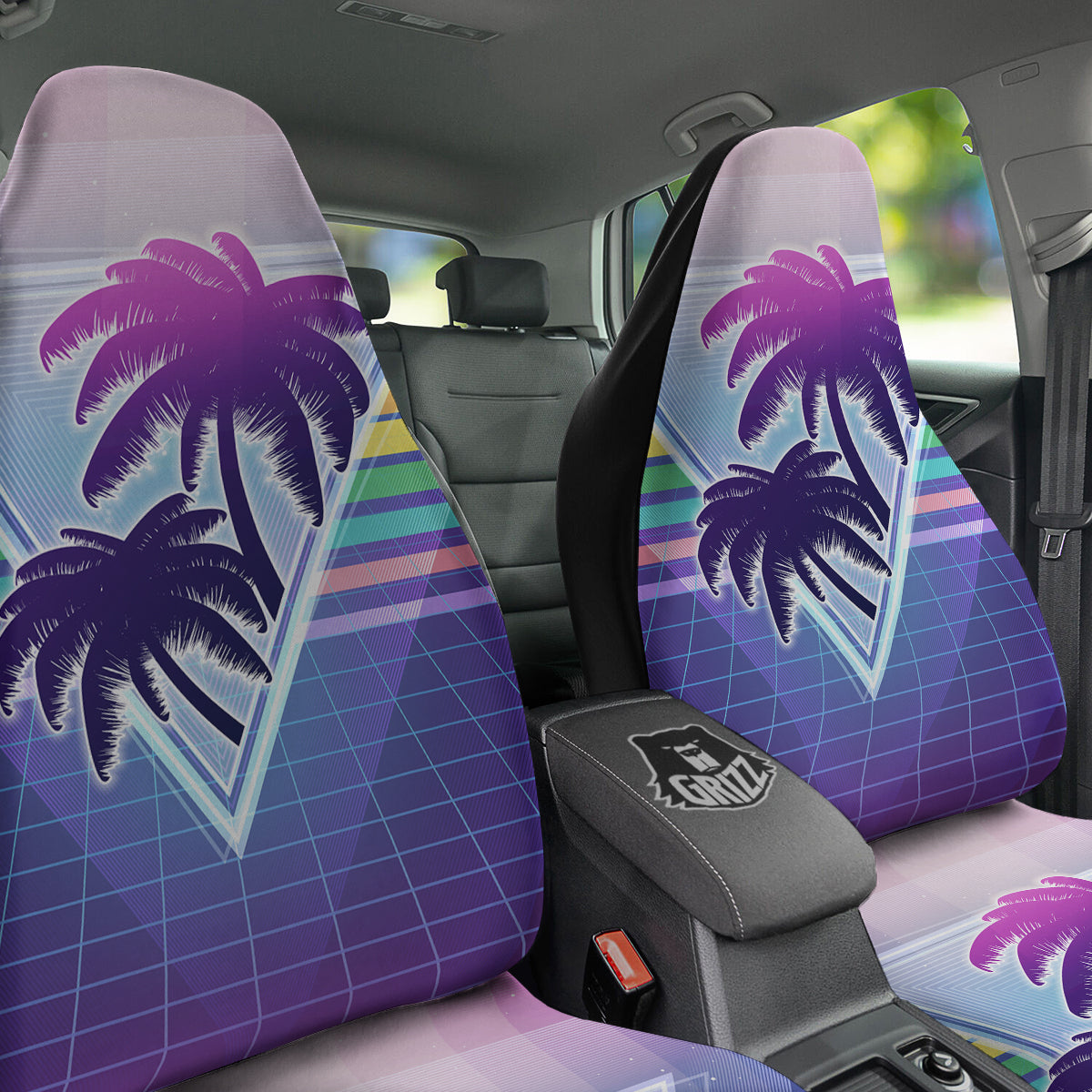 Retro Futuristic Palms Tree Print Car Seat Covers-grizzshop