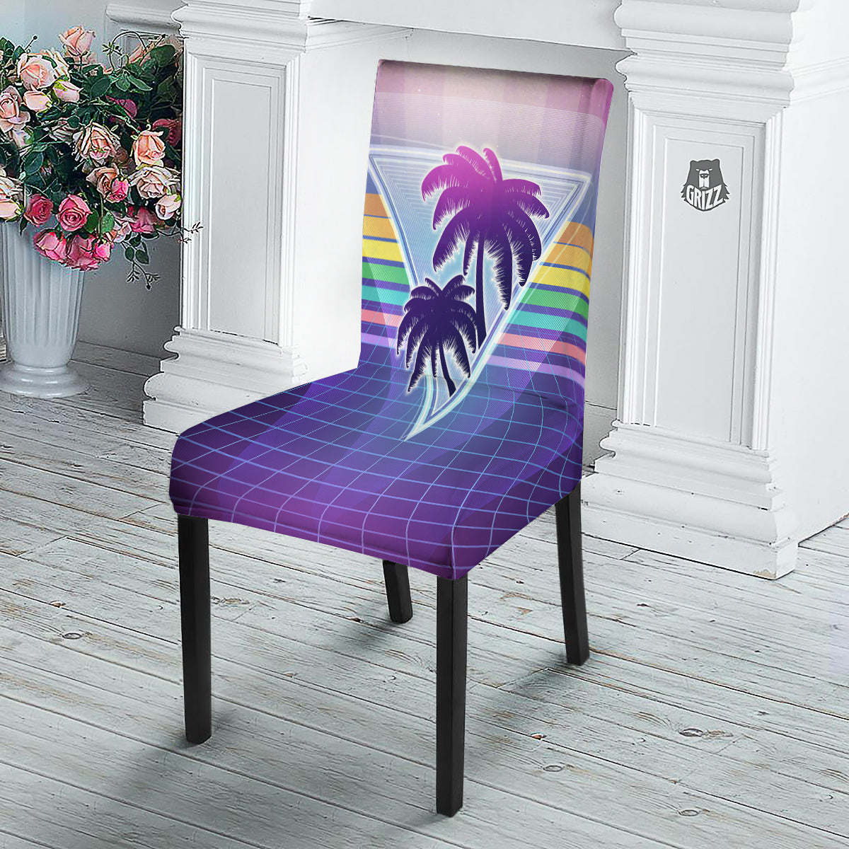 Retro Futuristic Palms Tree Print Dining Chair Slipcover-grizzshop