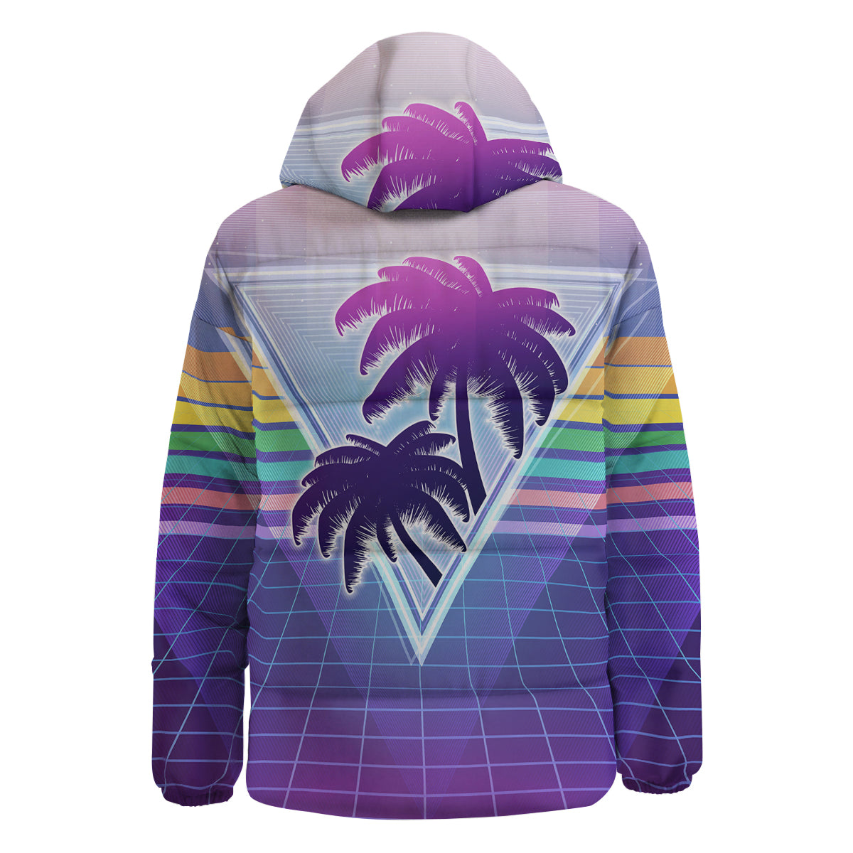 Retro Futuristic Palms Tree Print Down Jacket-grizzshop