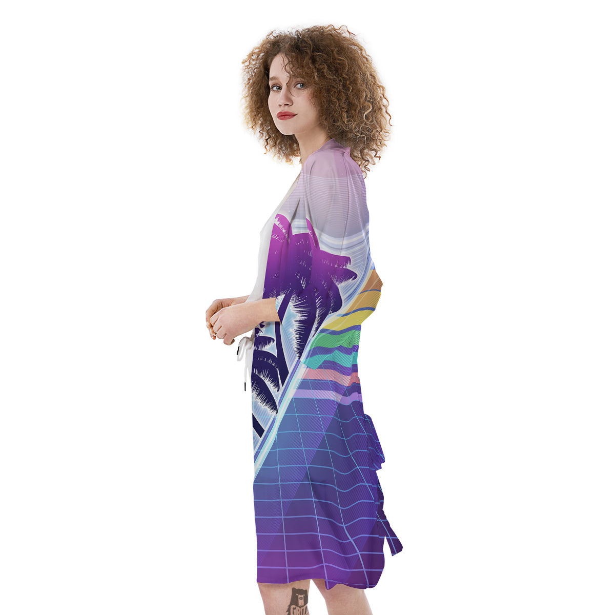Retro Futuristic Palms Tree Print Kimono-grizzshop