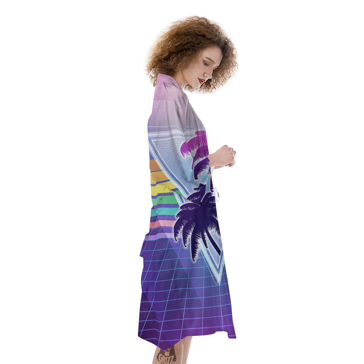 Retro Futuristic Palms Tree Print Kimono-grizzshop