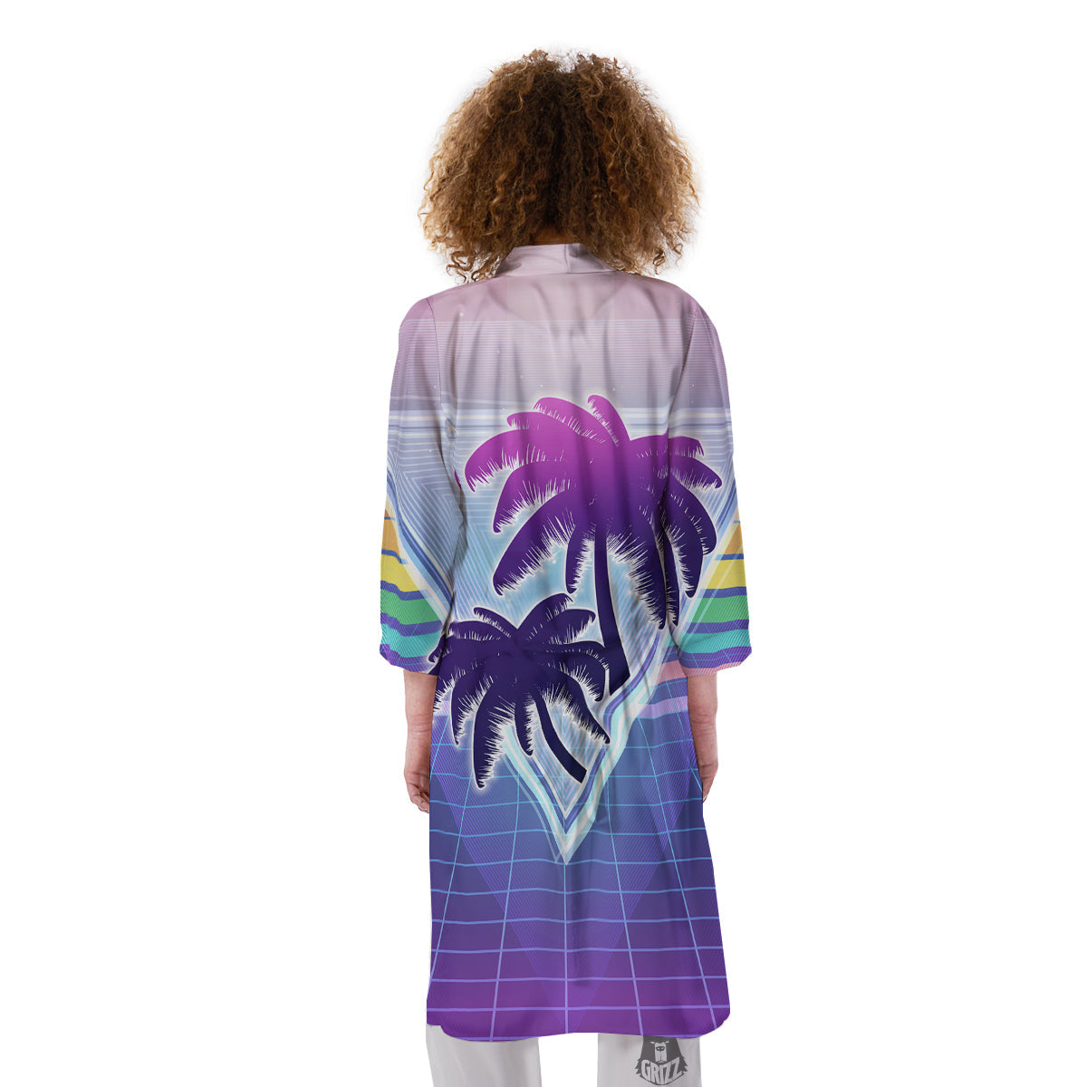 Retro Futuristic Palms Tree Print Kimono-grizzshop