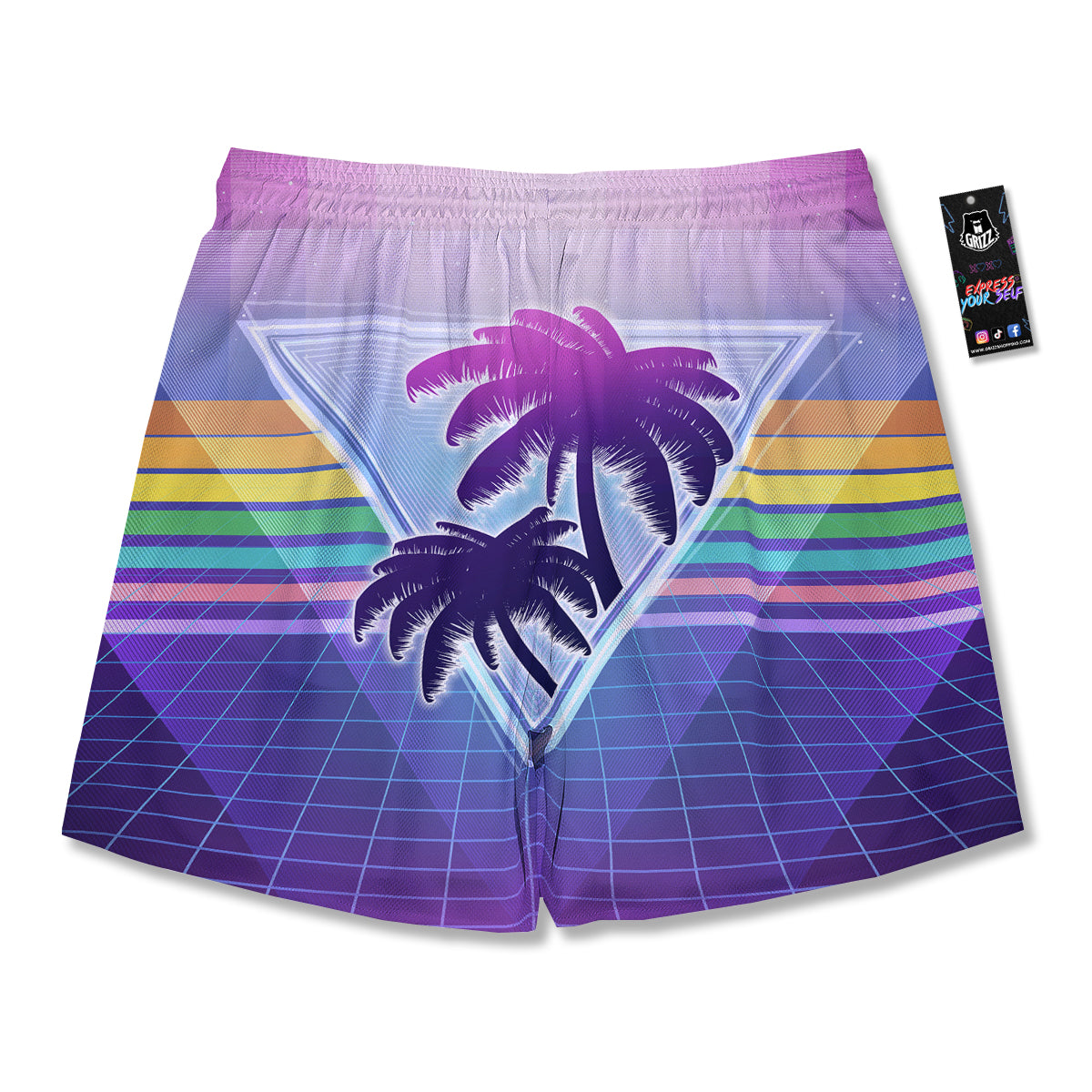 Retro Futuristic Palms Tree Print Men's Running Shorts-grizzshop