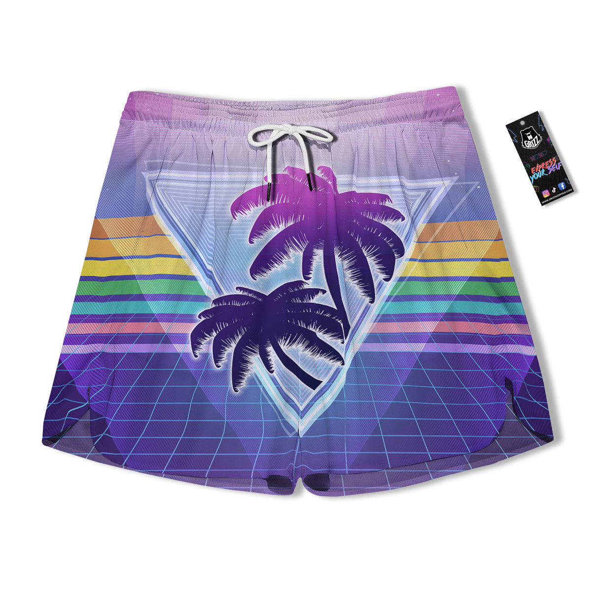 Retro Futuristic Palms Tree Print Men's Running Shorts-grizzshop