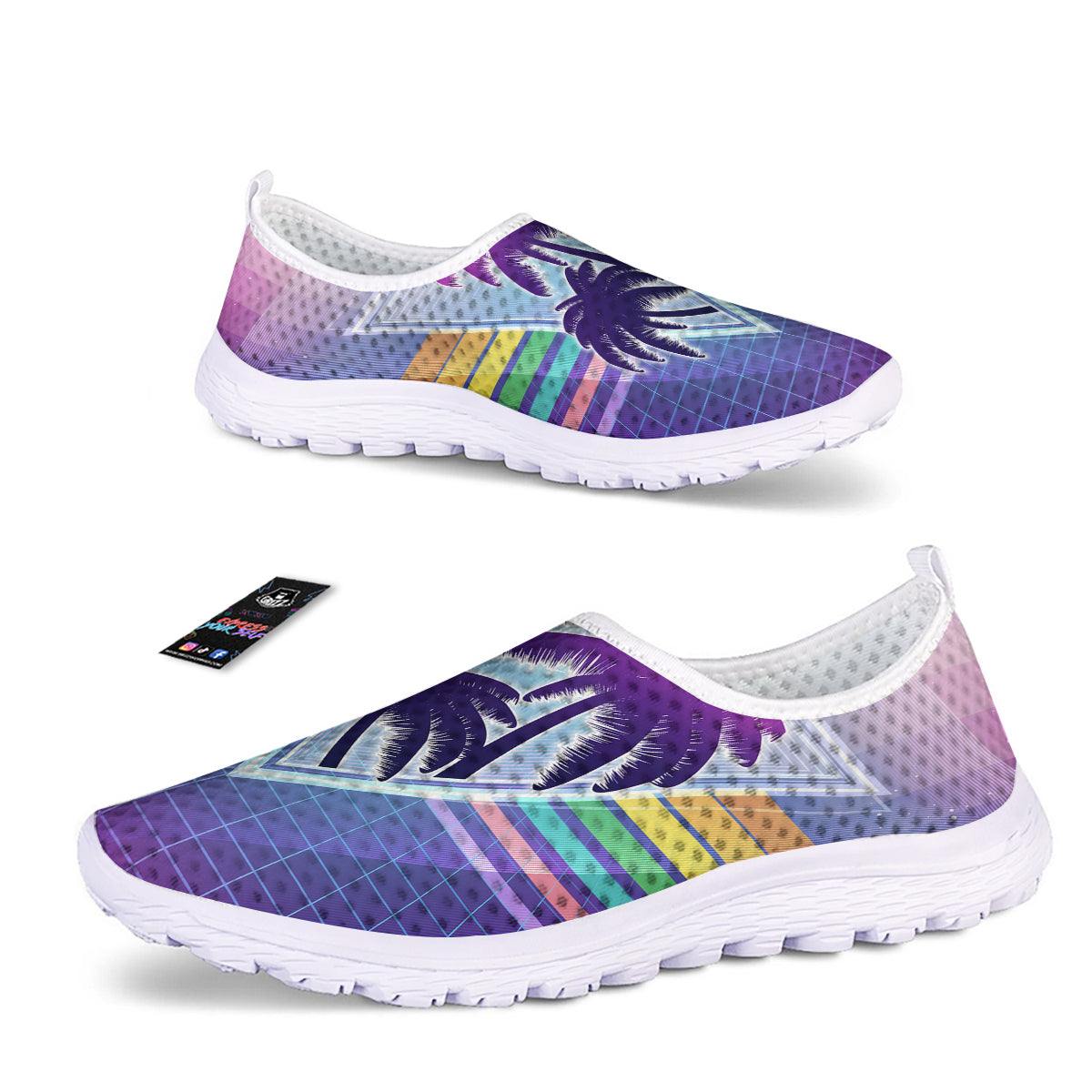 Retro Futuristic Palms Tree Print Nurse Shoes-grizzshop