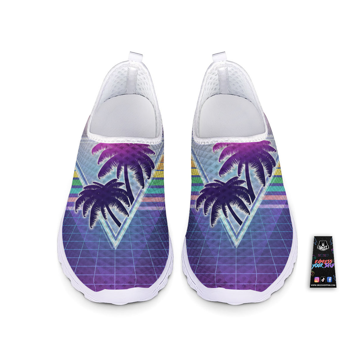Retro Futuristic Palms Tree Print Nurse Shoes-grizzshop
