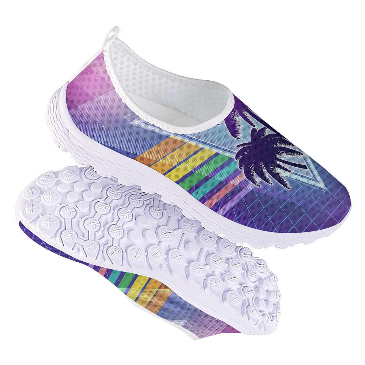 Retro Futuristic Palms Tree Print Nurse Shoes-grizzshop