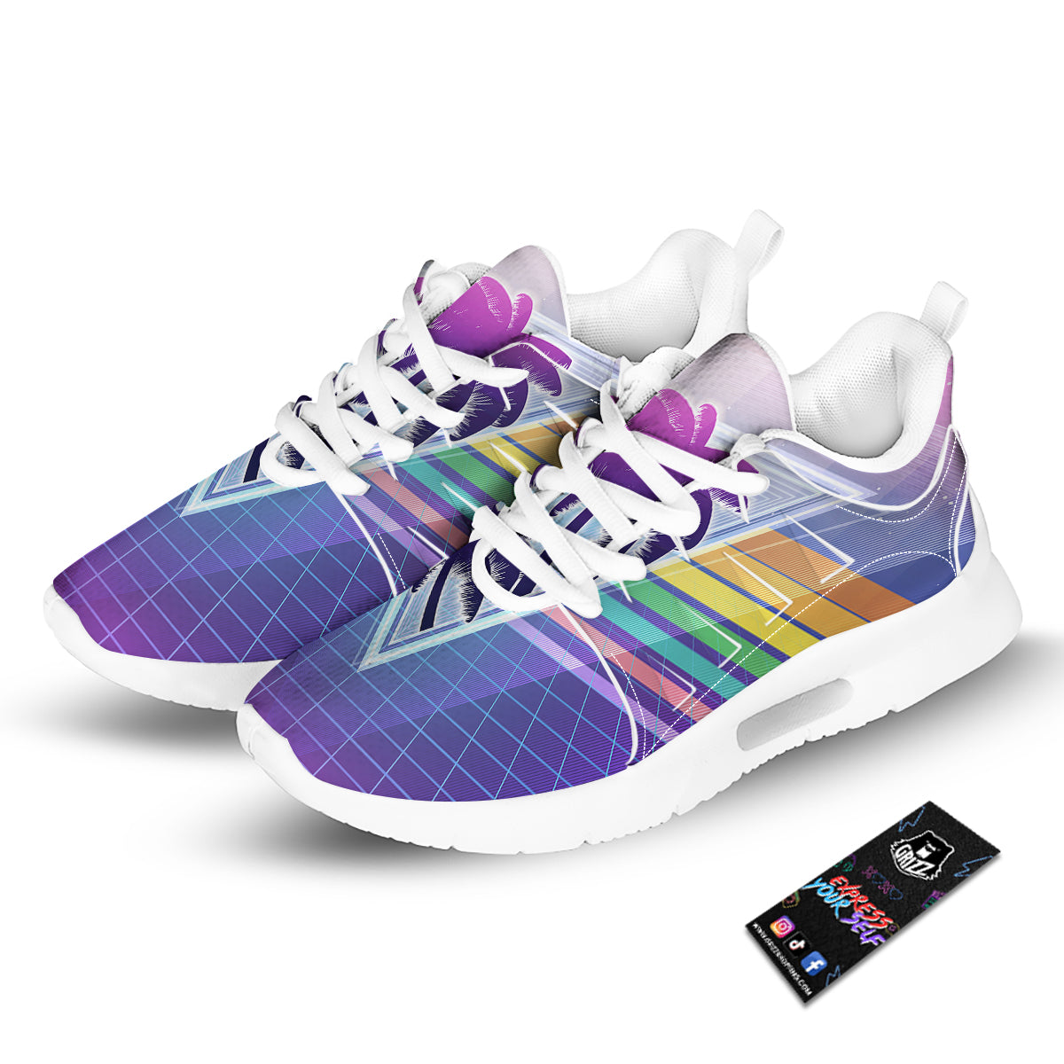 Retro Futuristic Palms Tree Print Tennis Shoes-grizzshop
