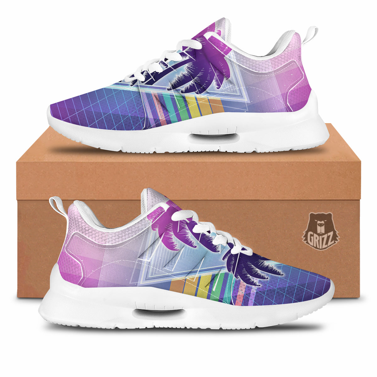 Retro Futuristic Palms Tree Print Tennis Shoes-grizzshop