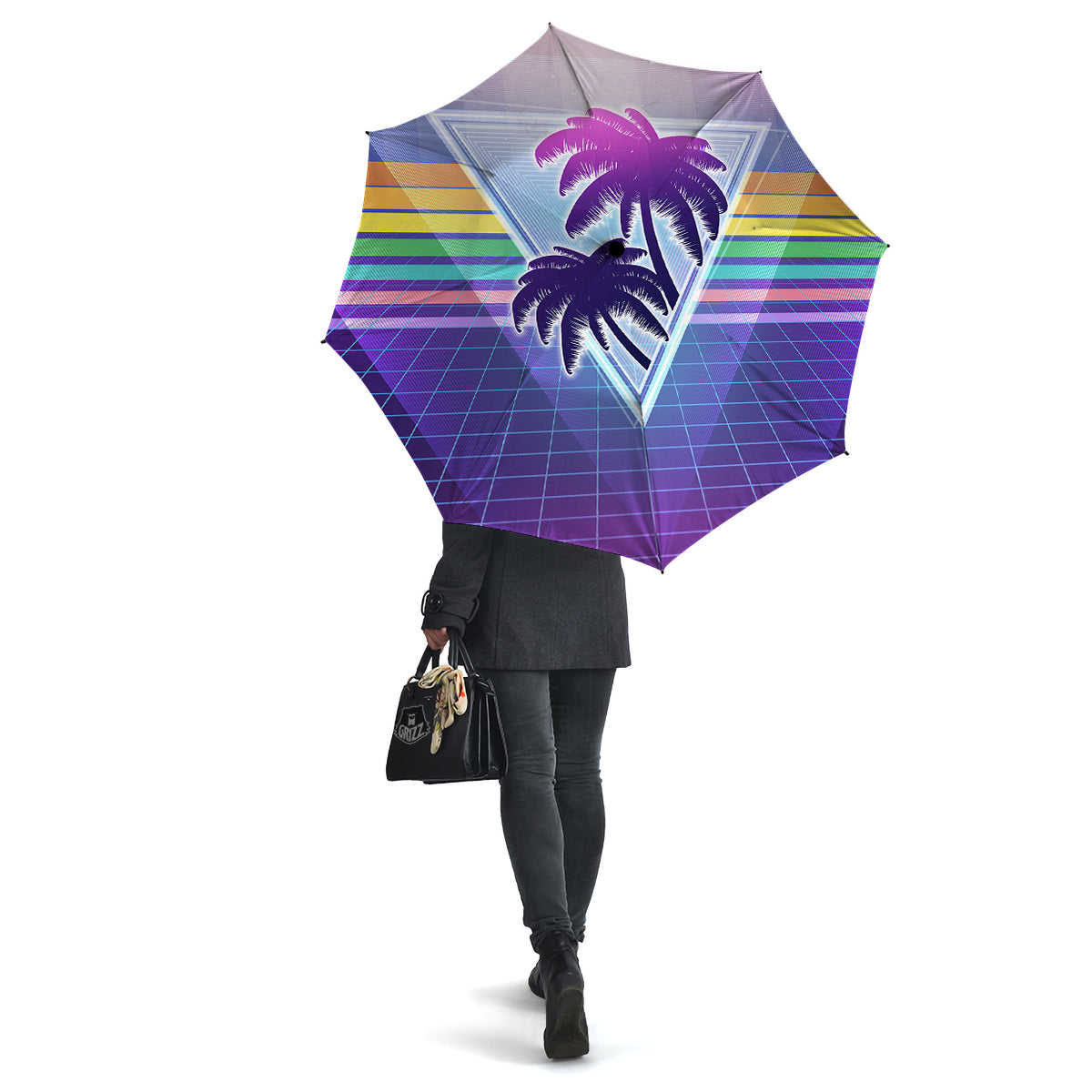 Retro Futuristic Palms Tree Print Umbrella-grizzshop