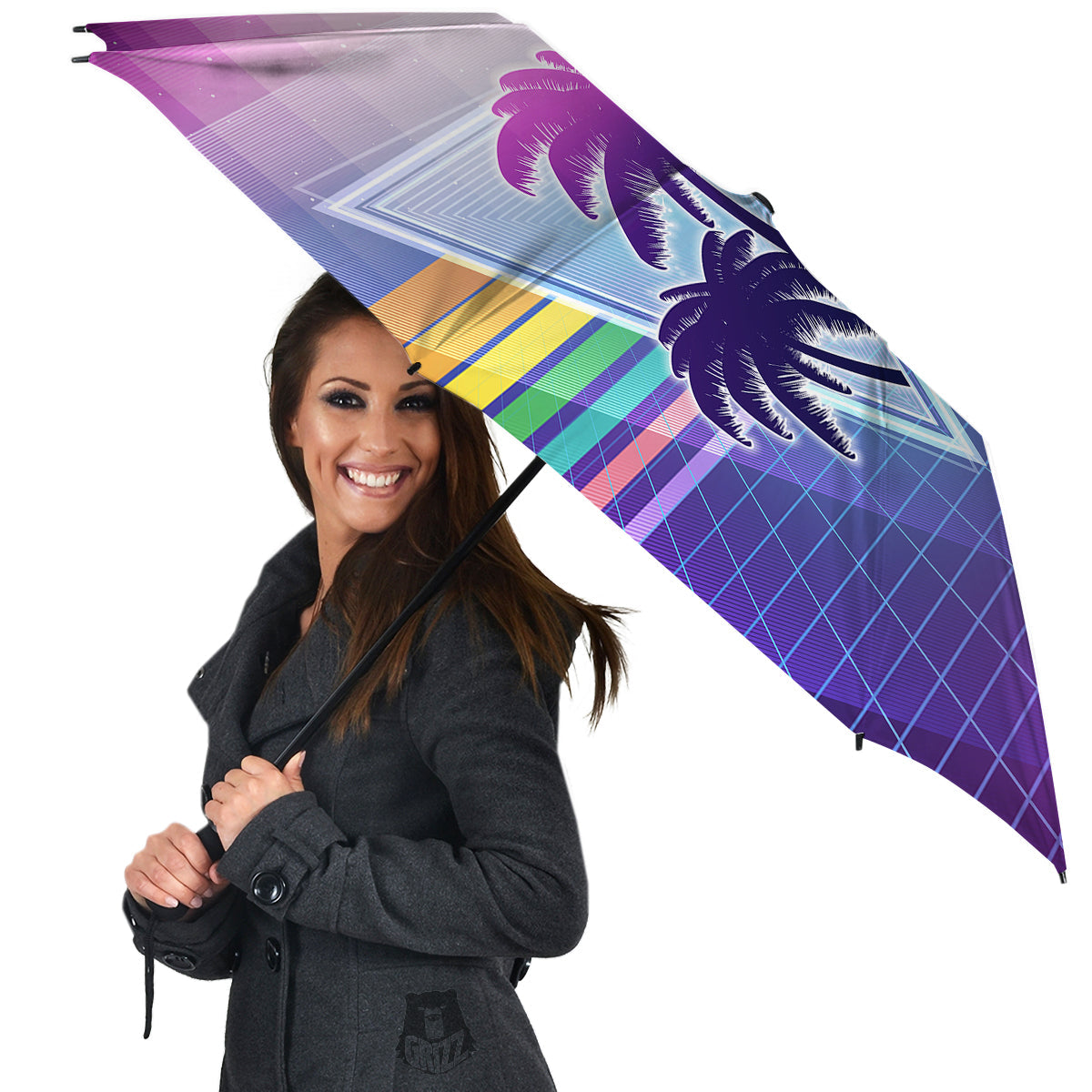 Retro Futuristic Palms Tree Print Umbrella-grizzshop