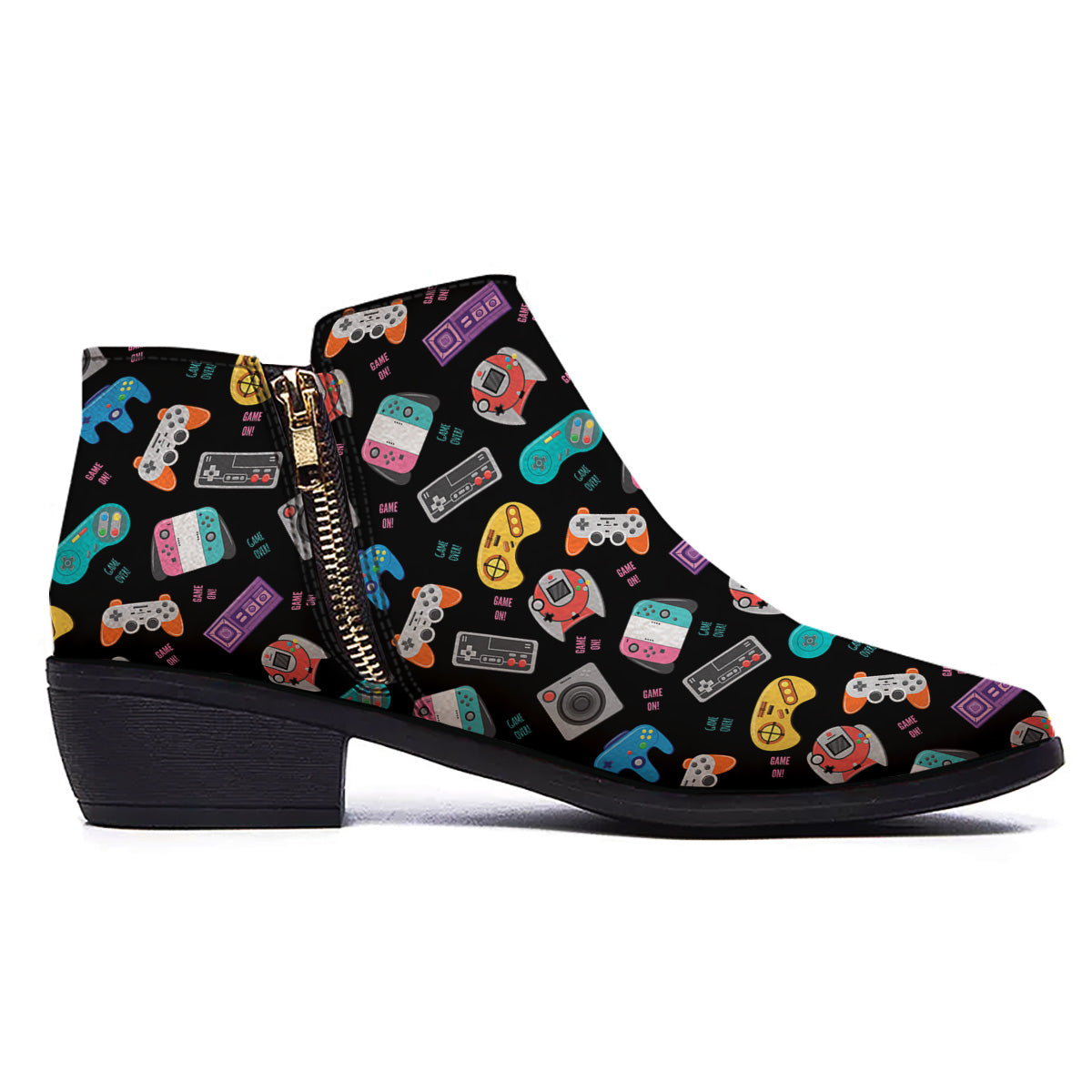 Retro Video Game Controller Print Pattern Ankle Boots-grizzshop