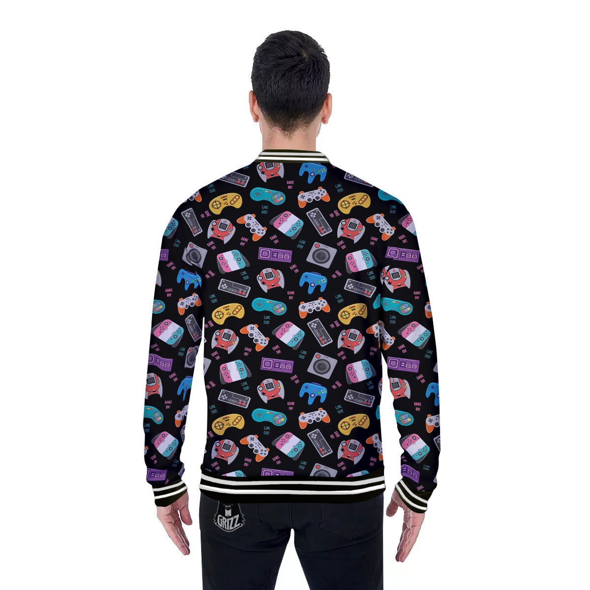 Retro Video Game Controller Print Pattern Baseball Jacket-grizzshop
