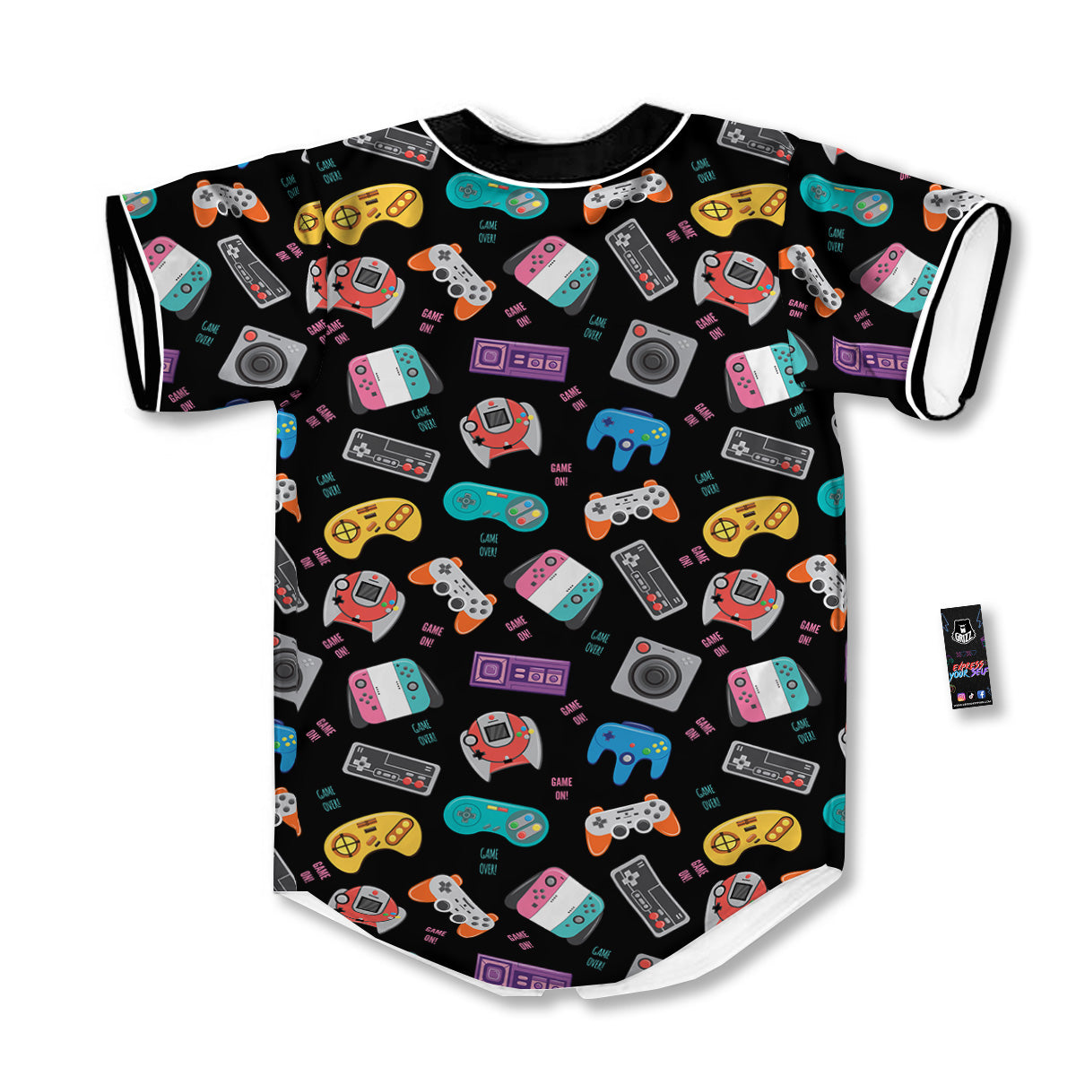 Retro Video Game Controller Print Pattern Baseball Jersey-grizzshop