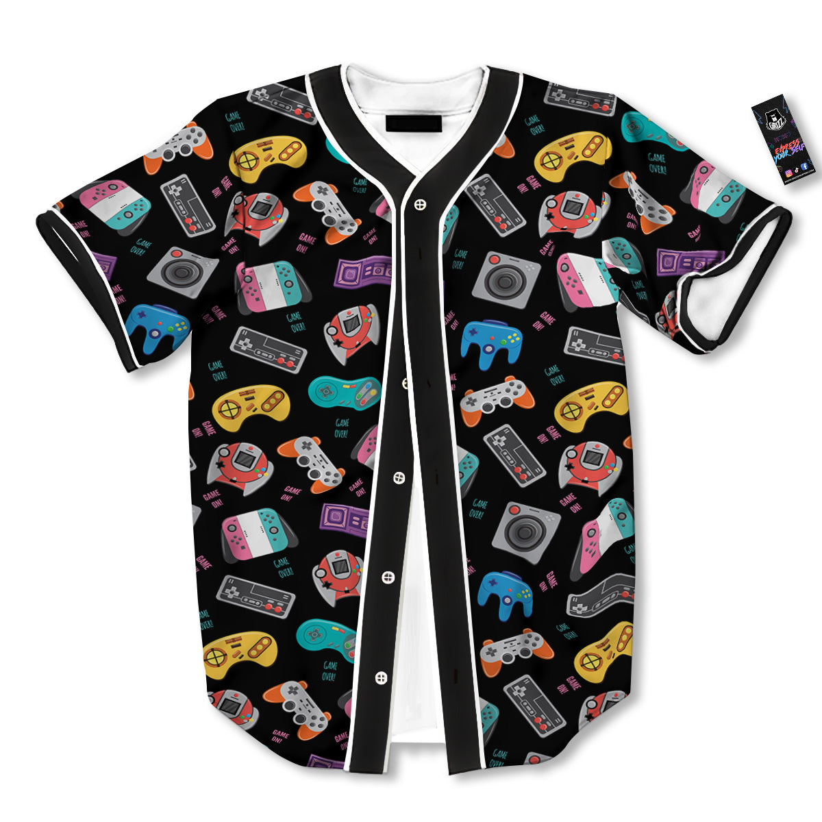 Retro Video Game Controller Print Pattern Baseball Jersey-grizzshop