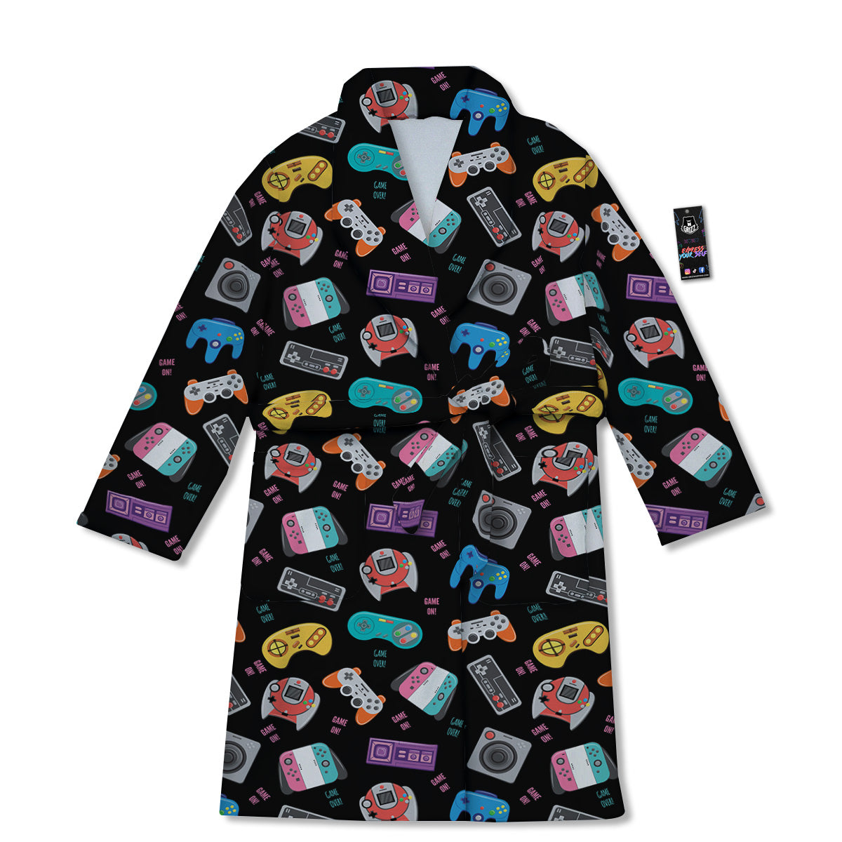 Retro Video Game Controller Print Pattern Bathrobe-grizzshop
