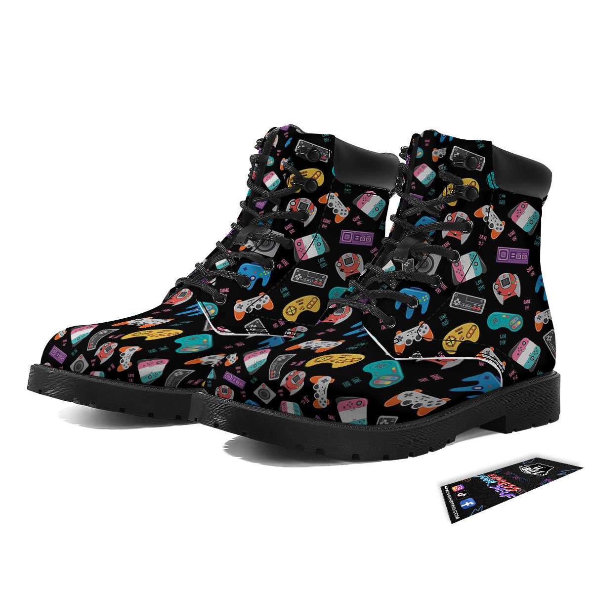 Retro Video Game Controller Print Pattern Boots-grizzshop