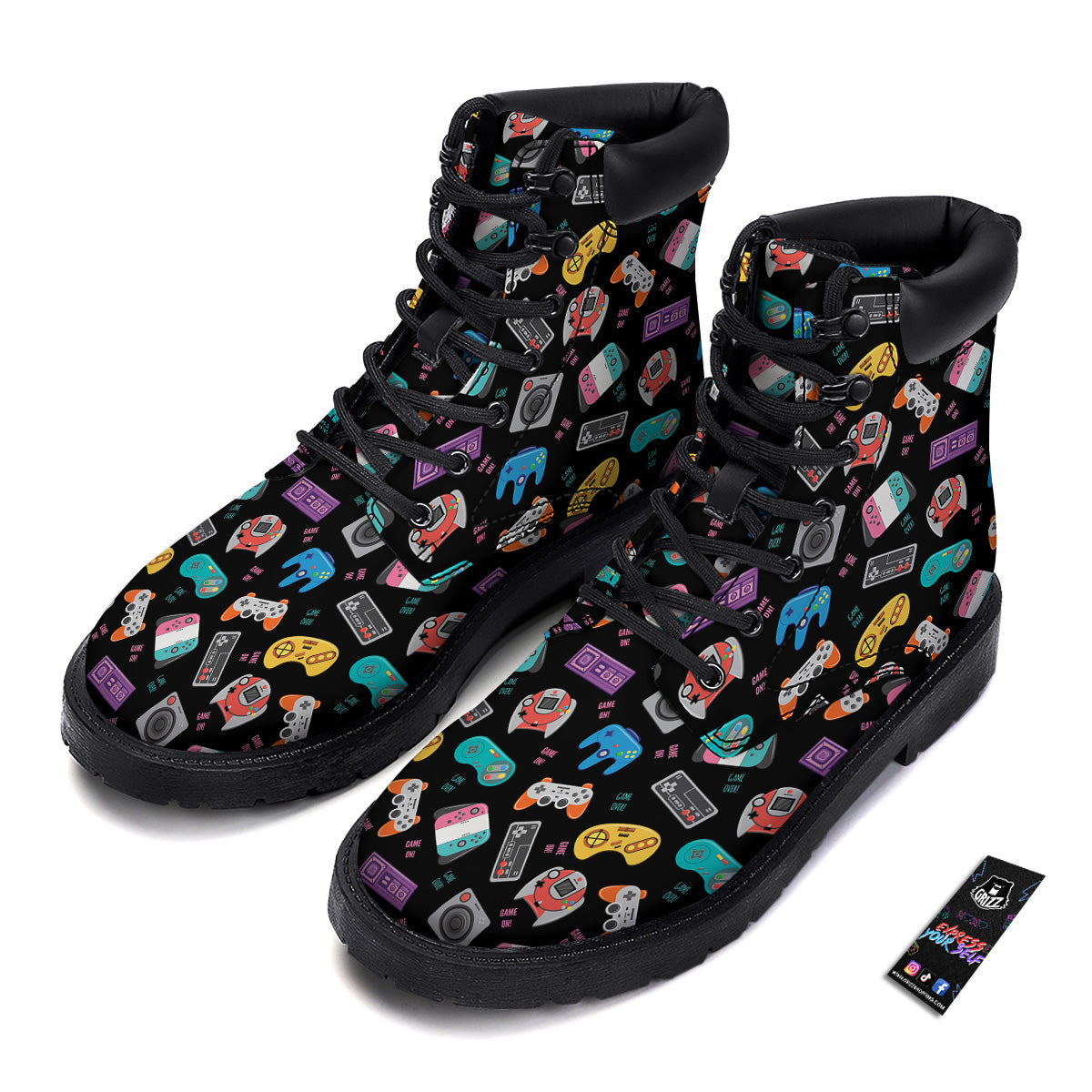 Retro Video Game Controller Print Pattern Boots-grizzshop