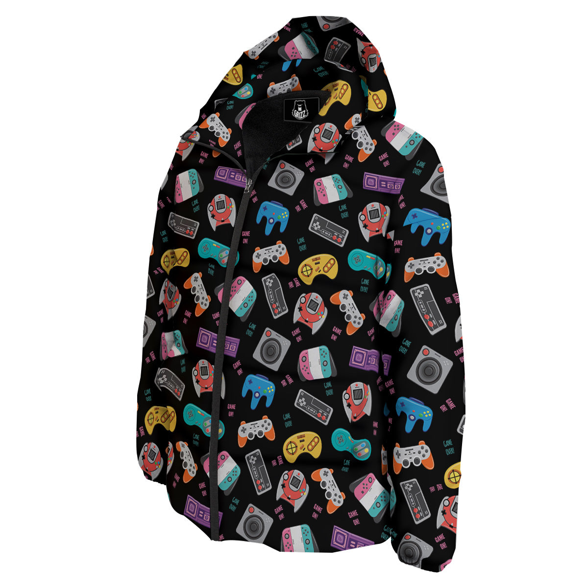 Retro Video Game Controller Print Pattern Down Jacket-grizzshop