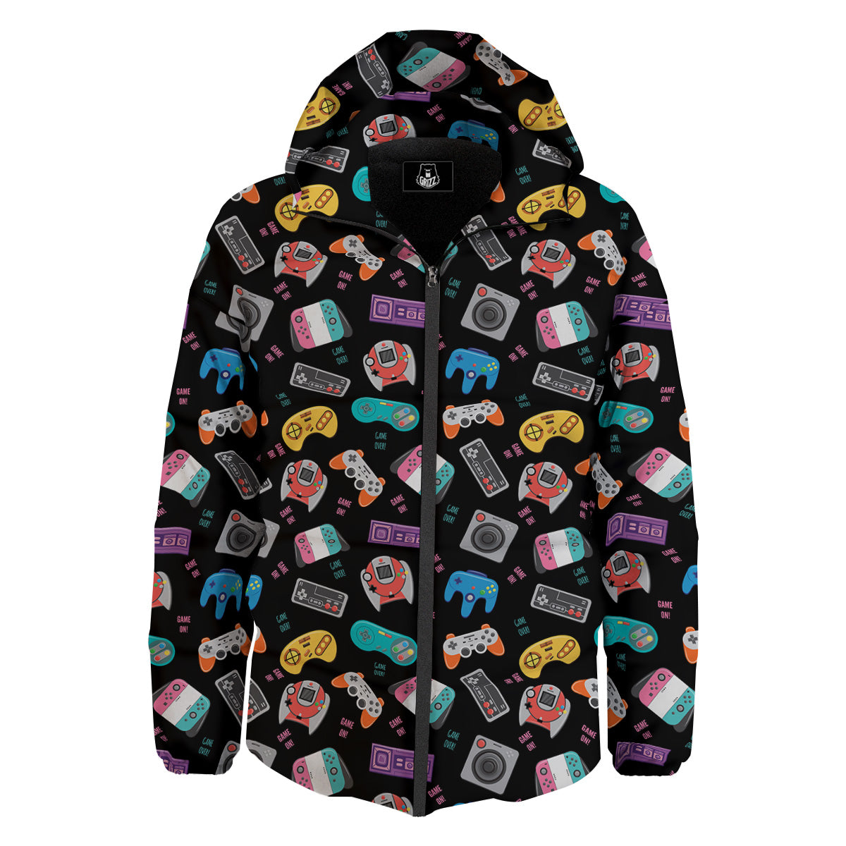 Retro Video Game Controller Print Pattern Down Jacket-grizzshop