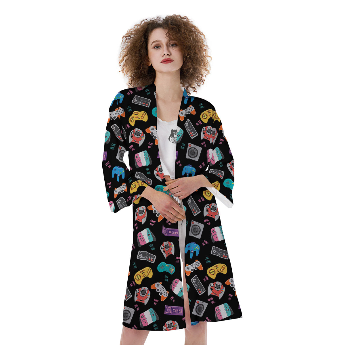 Retro Video Game Controller Print Pattern Kimono-grizzshop