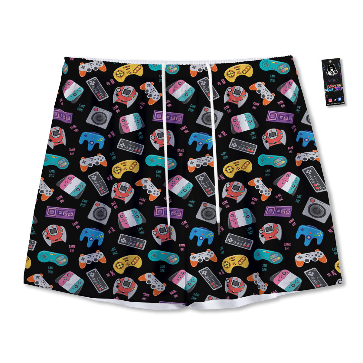 Retro Video Game Controller Print Pattern Mesh Shorts-grizzshop
