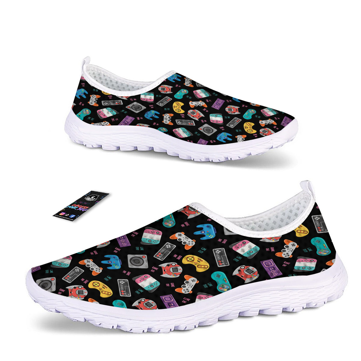 Retro Video Game Controller Print Pattern Nurse Shoes-grizzshop