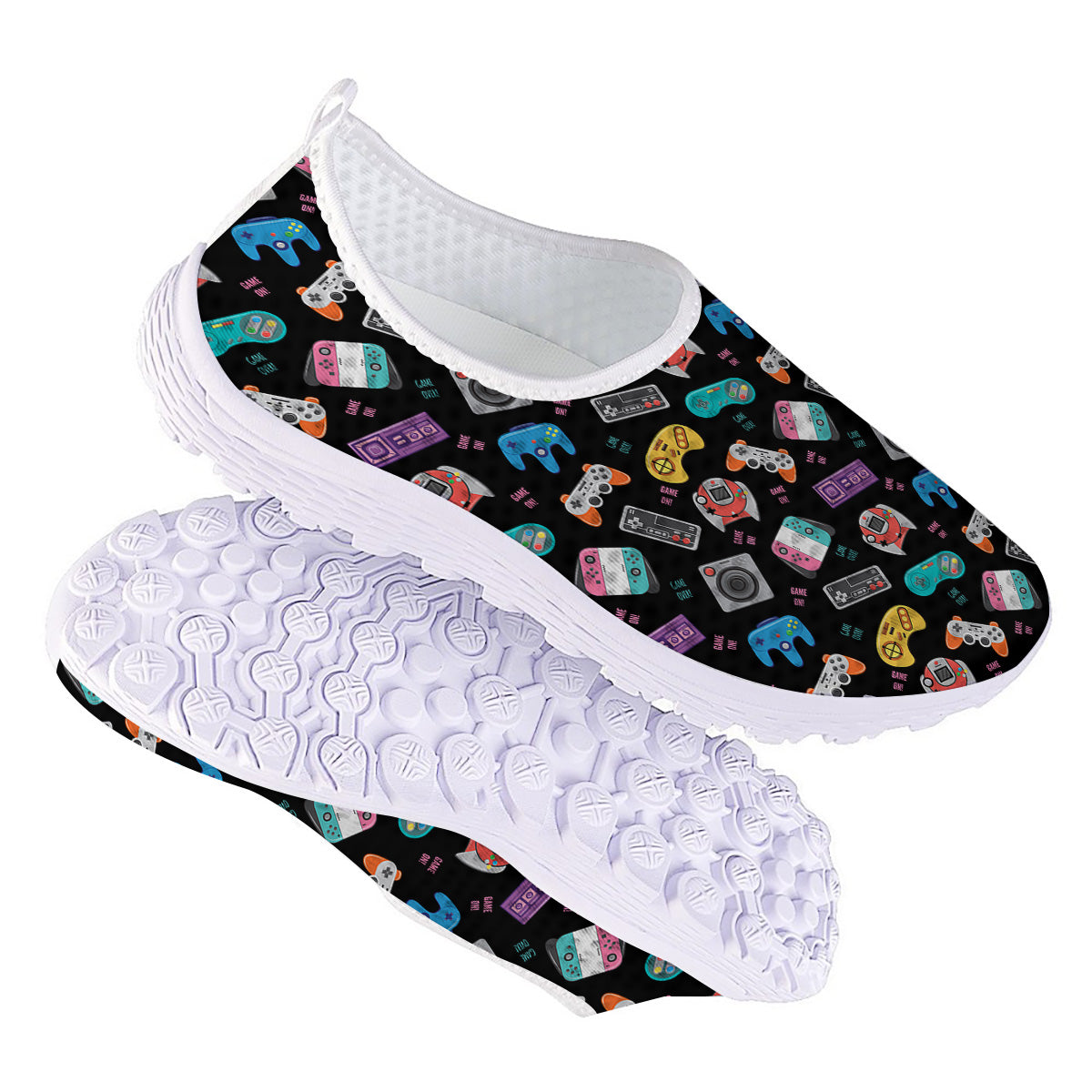 Retro Video Game Controller Print Pattern Nurse Shoes-grizzshop