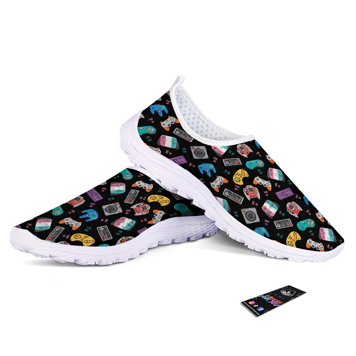Retro Video Game Controller Print Pattern Nurse Shoes-grizzshop