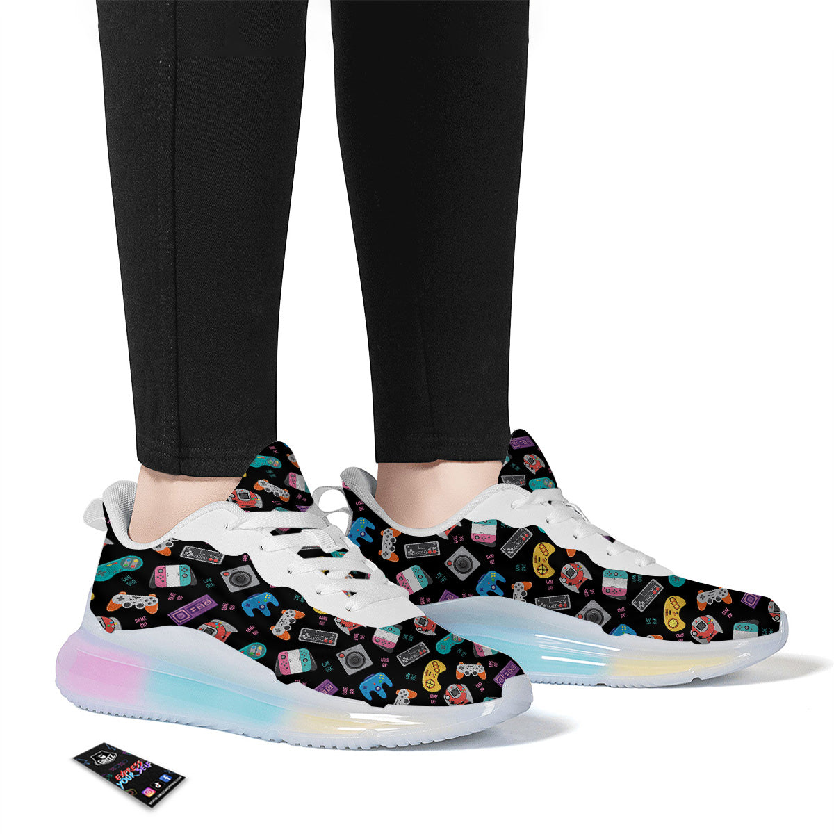 Retro Video Game Controller Print Pattern Running Sneakers-grizzshop