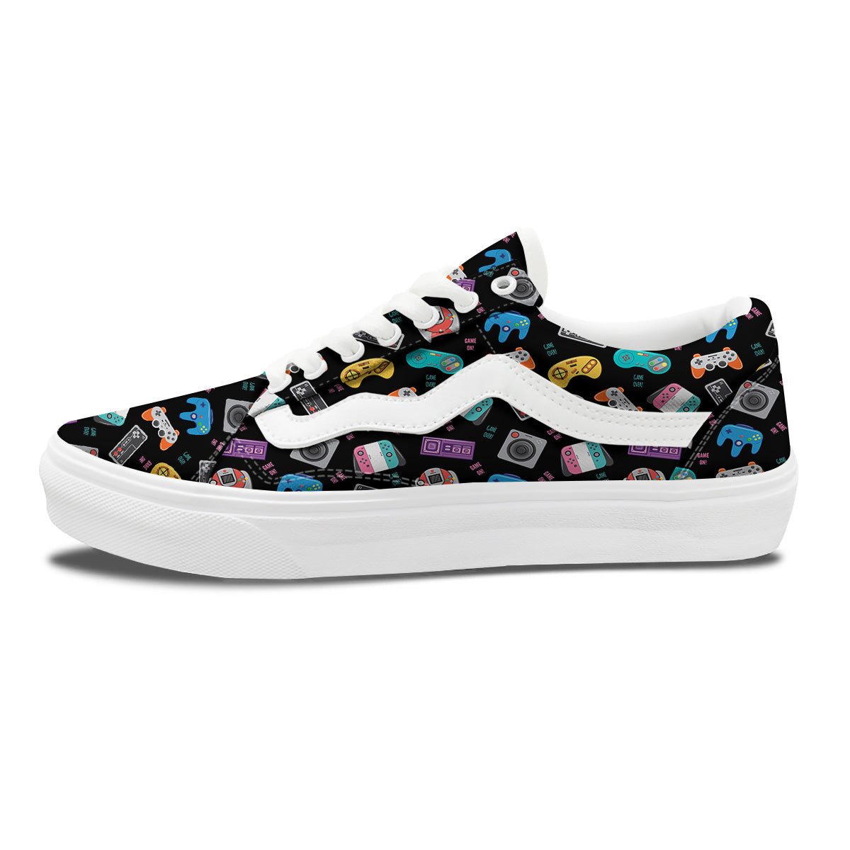 Retro Video Game Controller Print Pattern Skate Shoes-grizzshop