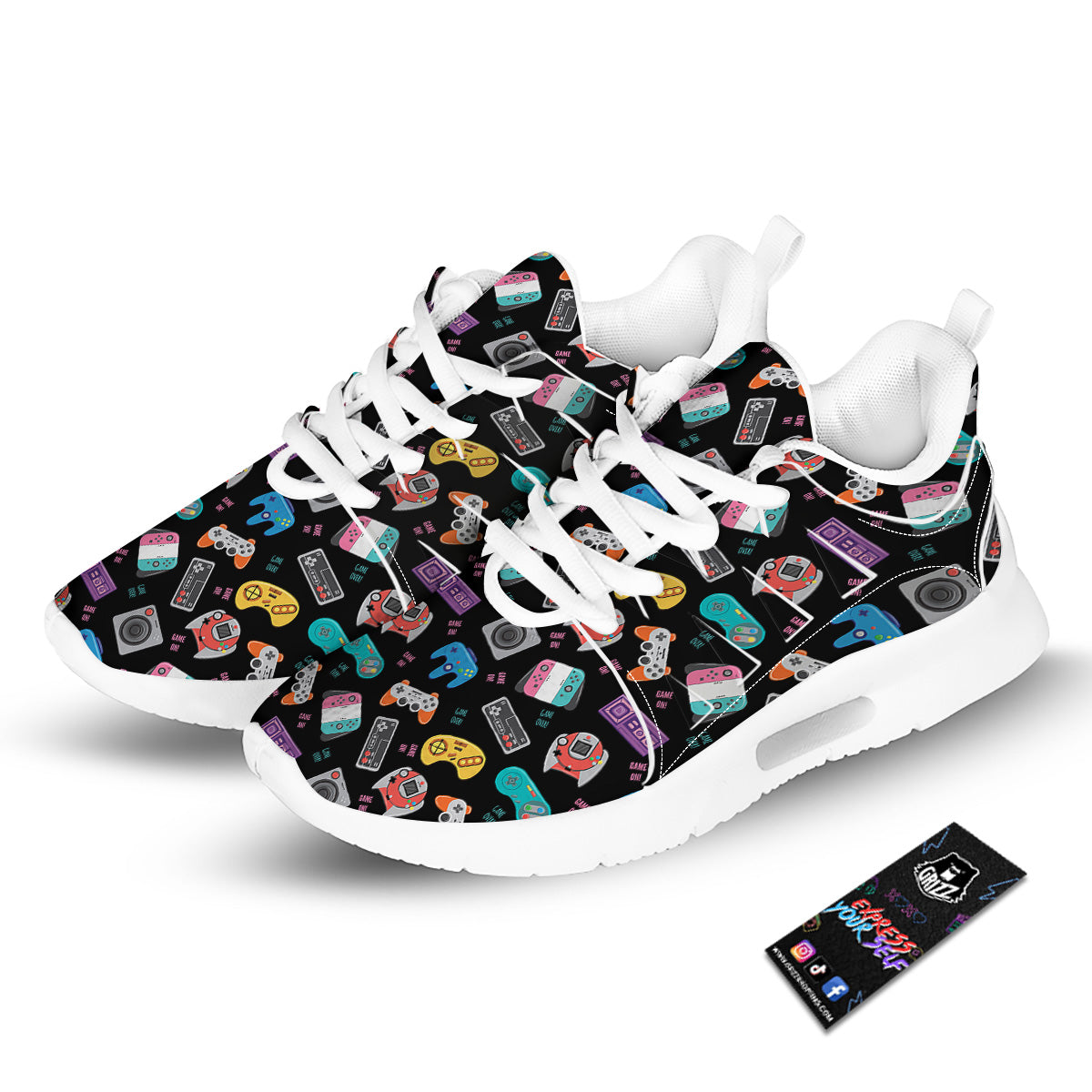 Retro Video Game Controller Print Pattern Tennis Shoes-grizzshop