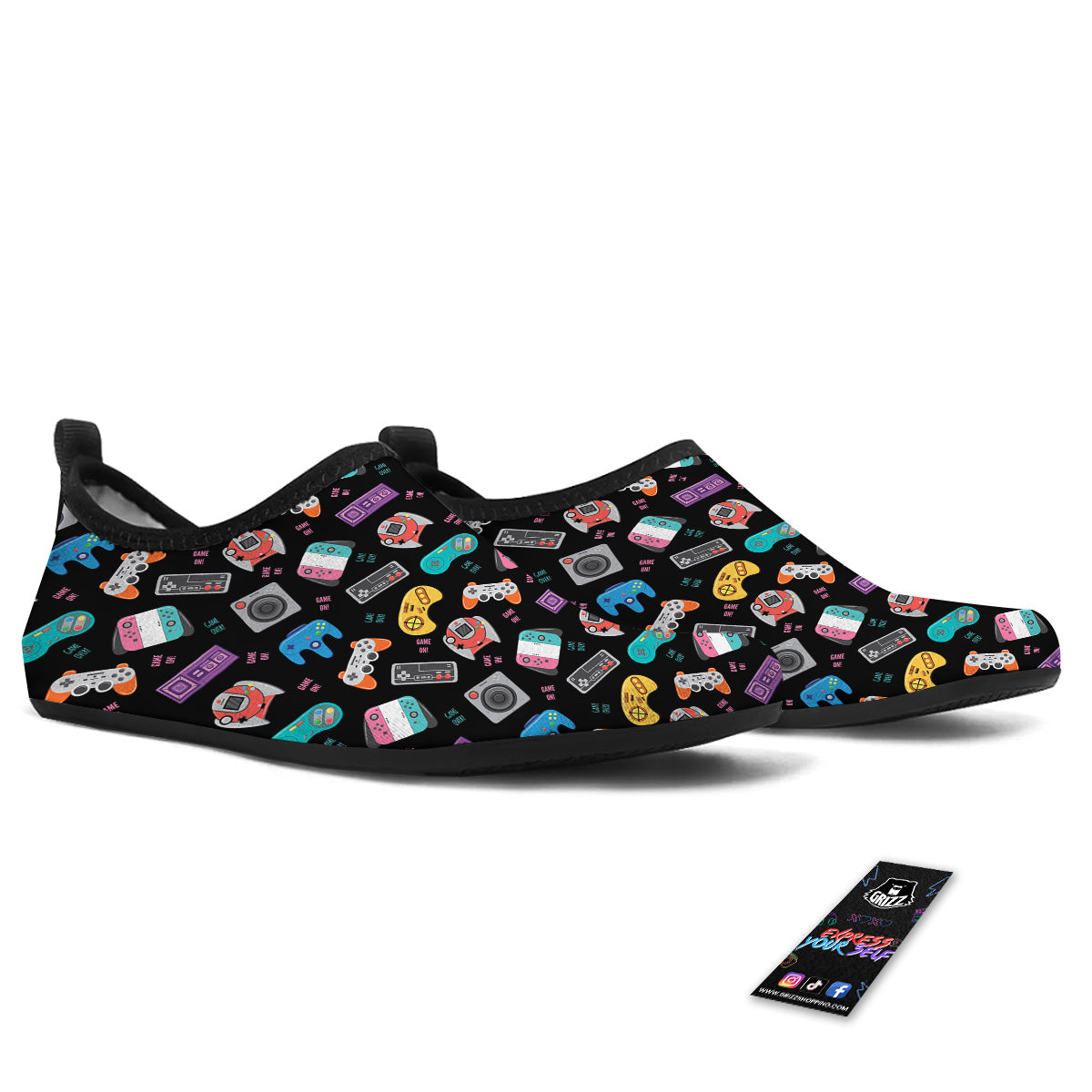 Retro Video Game Controller Print Pattern Water Shoes-grizzshop