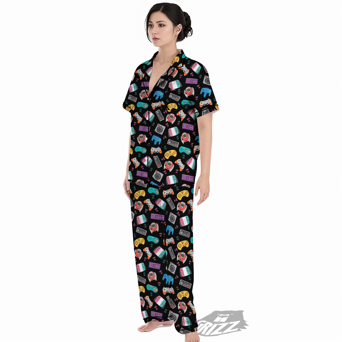 Retro Video Game Controller Print Pattern Women's Pajamas Set-grizzshop