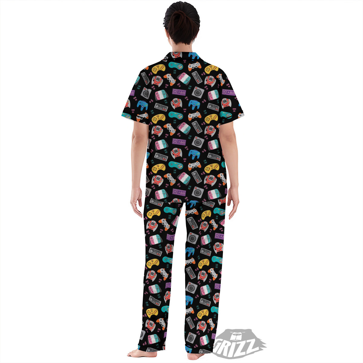 Retro Video Game Controller Print Pattern Women's Pajamas Set-grizzshop