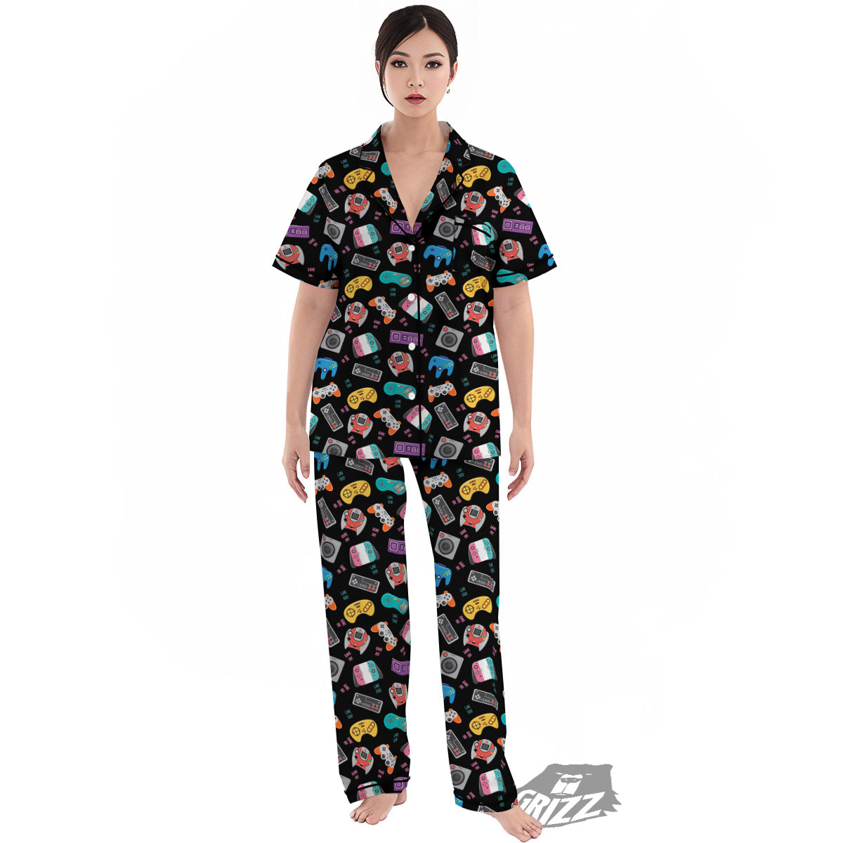 Retro Video Game Controller Print Pattern Women's Pajamas Set-grizzshop
