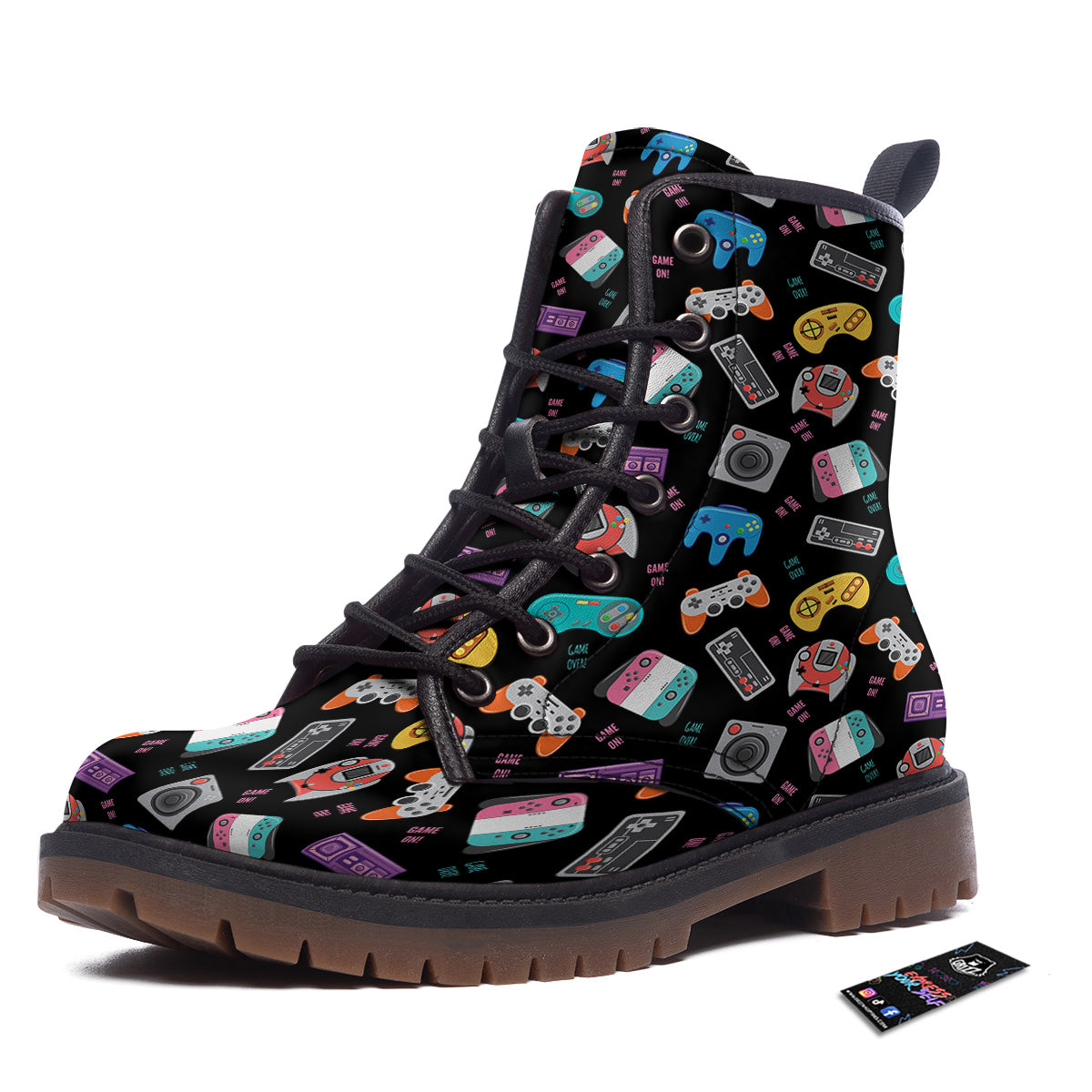 Retro Video Game Controller Print Pattern Work Boots-grizzshop