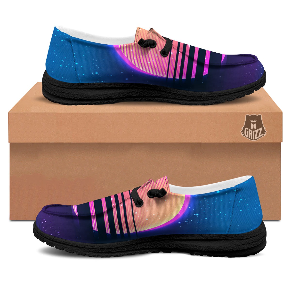 Retro Vintage Sun Print Black Loafers-grizzshop