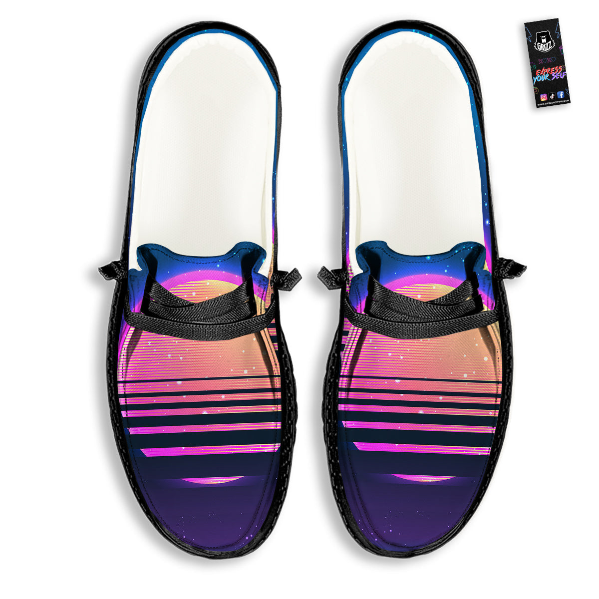 Retro Vintage Sun Print Black Loafers-grizzshop
