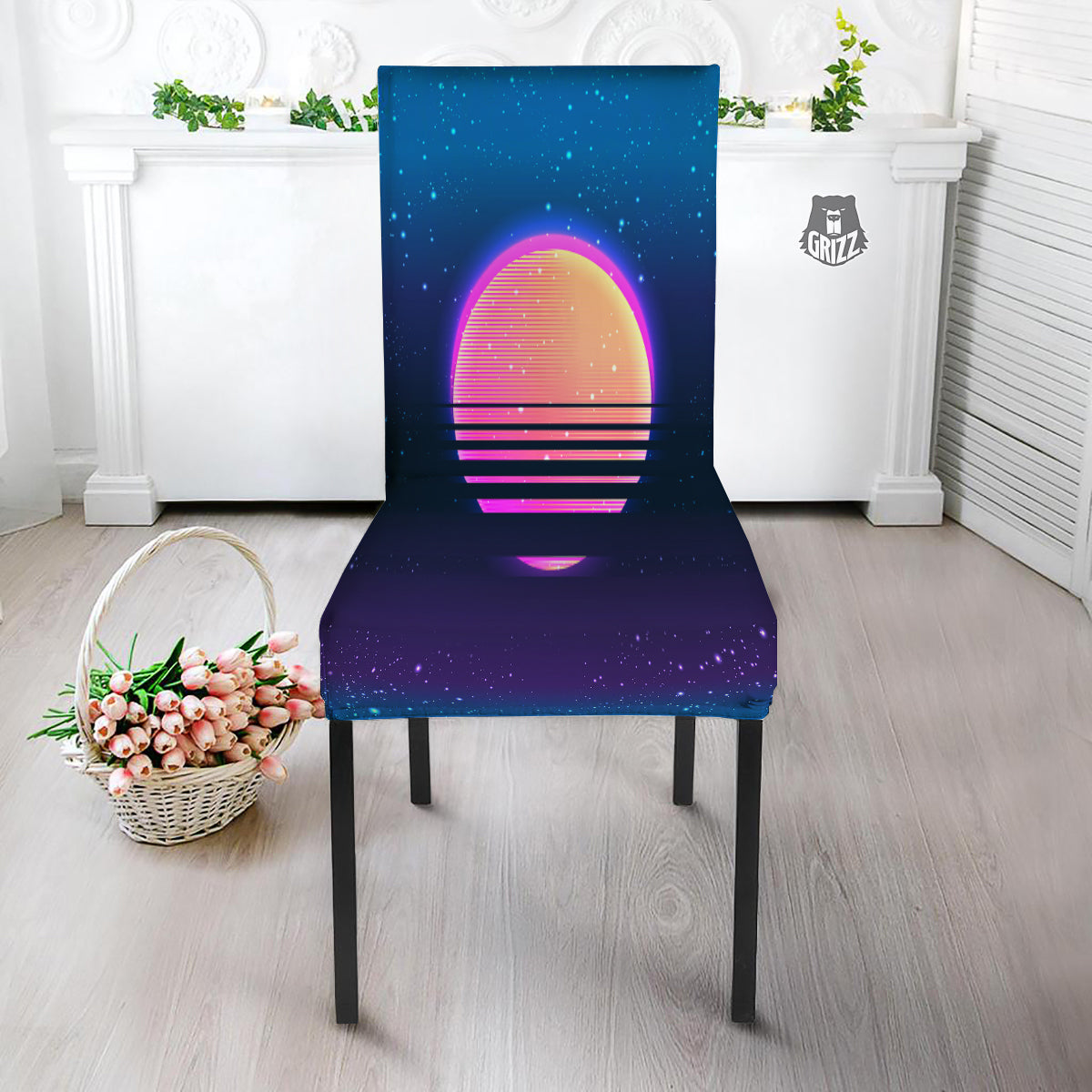 Retro Vintage Sun Print Dining Chair Slipcover-grizzshop