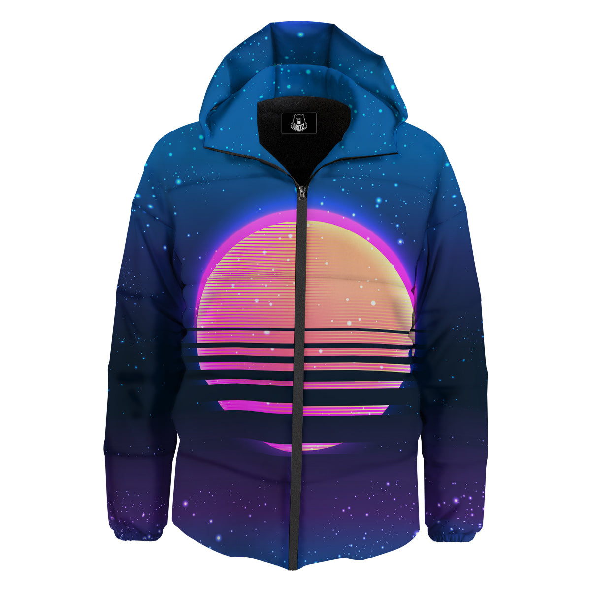 Retro Vintage Sun Print Down Jacket-grizzshop
