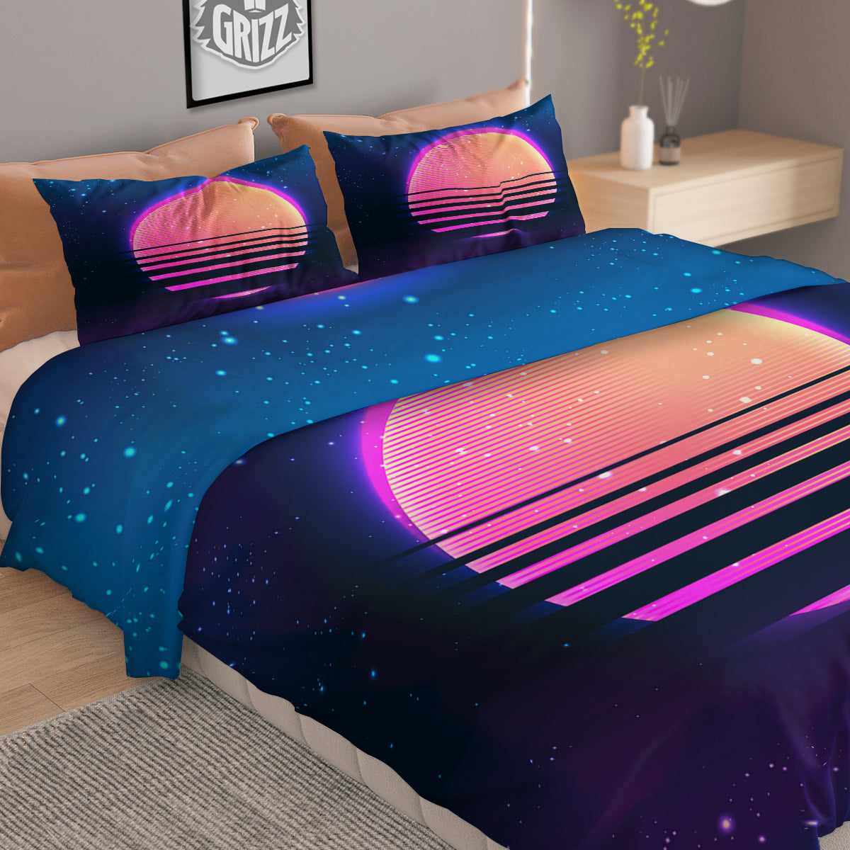 Retro Vintage Sun Print Duvet Cover Bedding Set