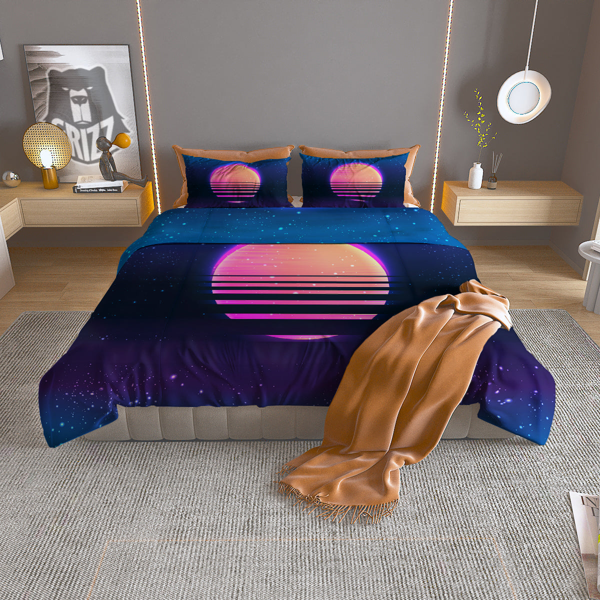 Retro Vintage Sun Print Duvet Cover Bedding Set