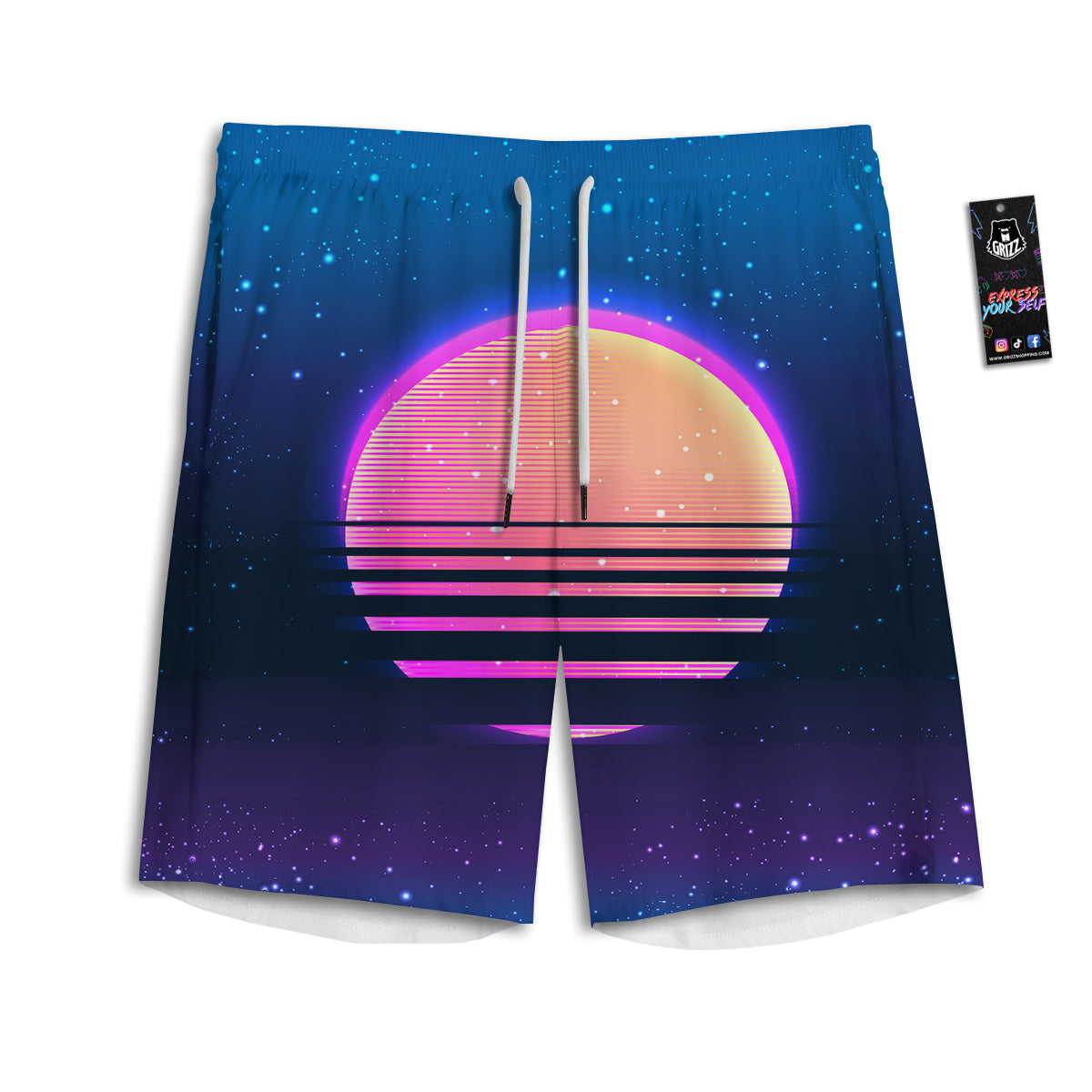 Retro Vintage Sun Print Men's Athletic Shorts