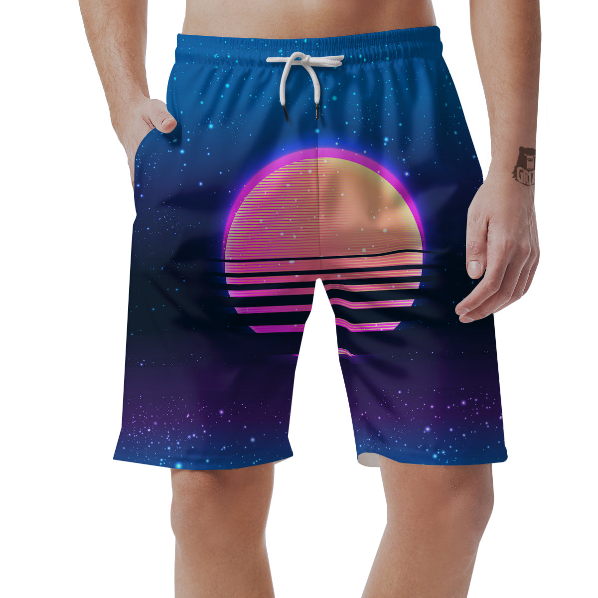 Retro Vintage Sun Print Men's Shorts-grizzshop