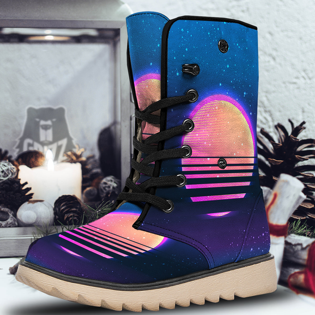 Retro Vintage Sun Print Snow Boots-grizzshop