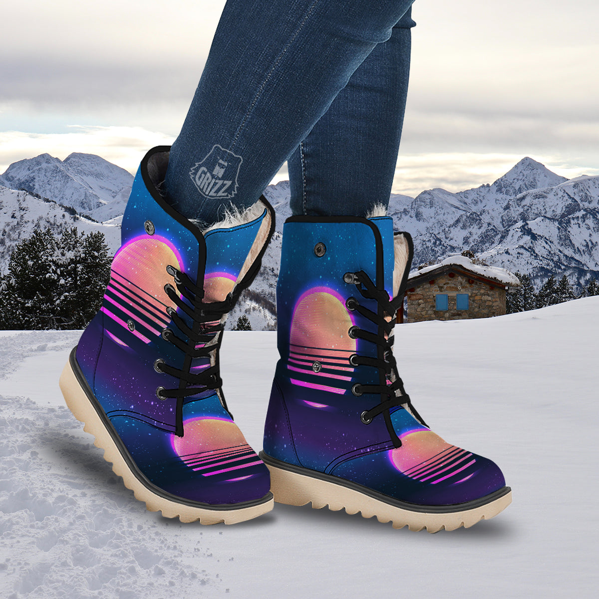 Retro Vintage Sun Print Snow Boots-grizzshop